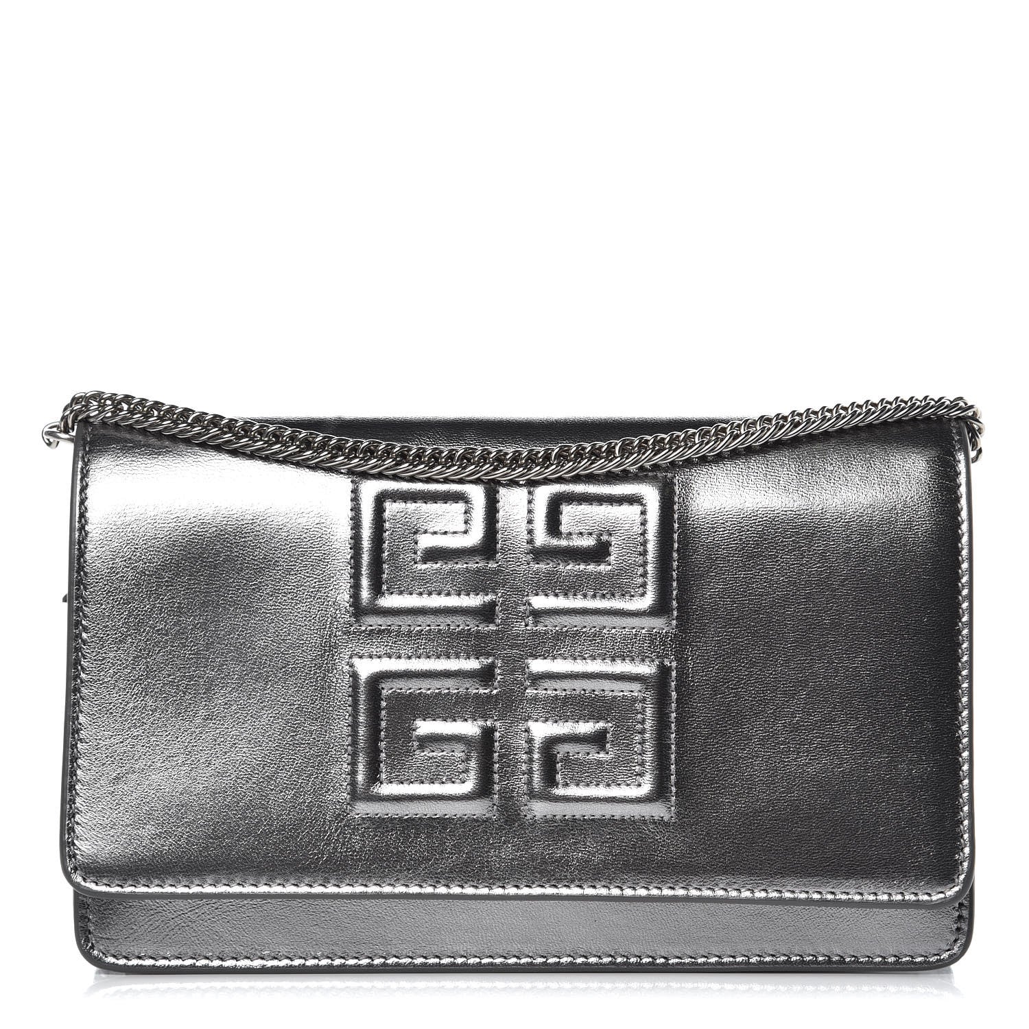 Givenchy Metallic Goatskin Emblem Chain Wallet Silver 1 of 9