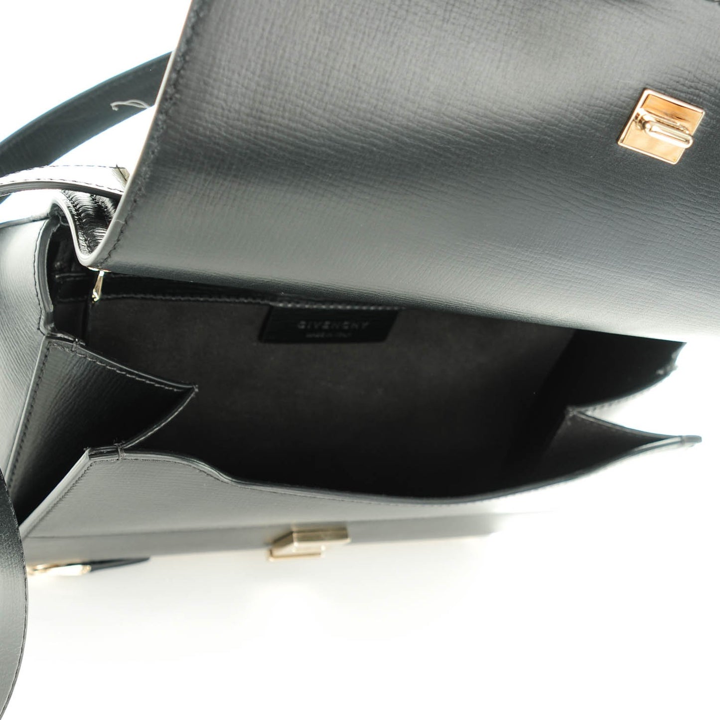 Textured Calfskin Medium Pandora Box Crossbody Bag Black