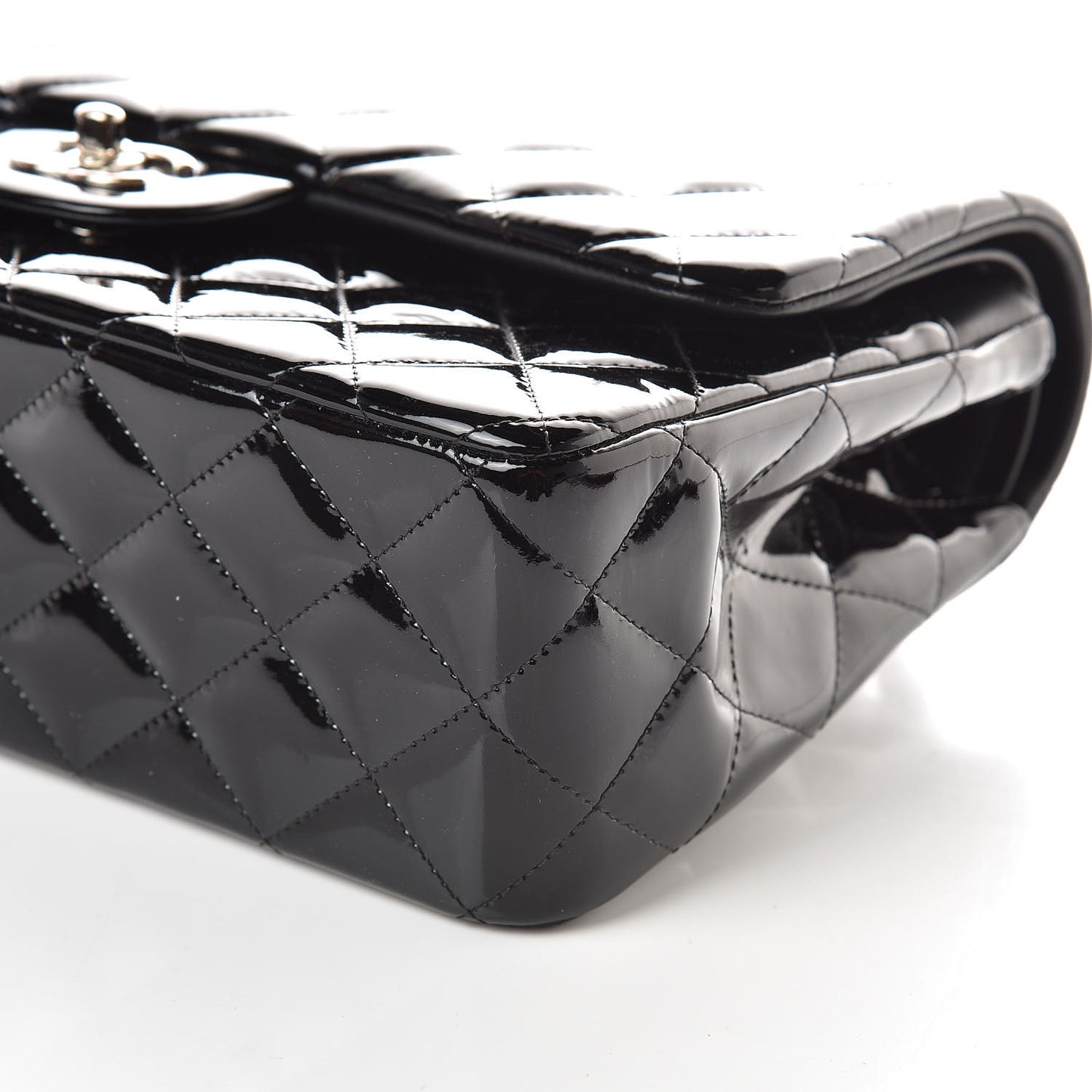 Patent Quilted Jumbo Double Flap Black