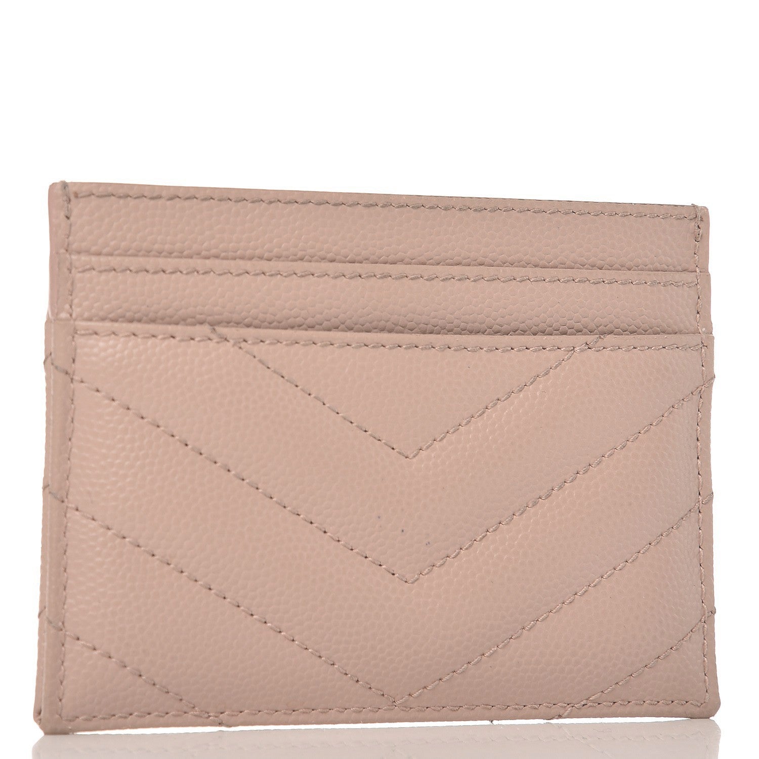 Saint Laurent Grain De Poudre Matelasse Chevron Monogram Credit Card Case Pale Blush 3 of 9