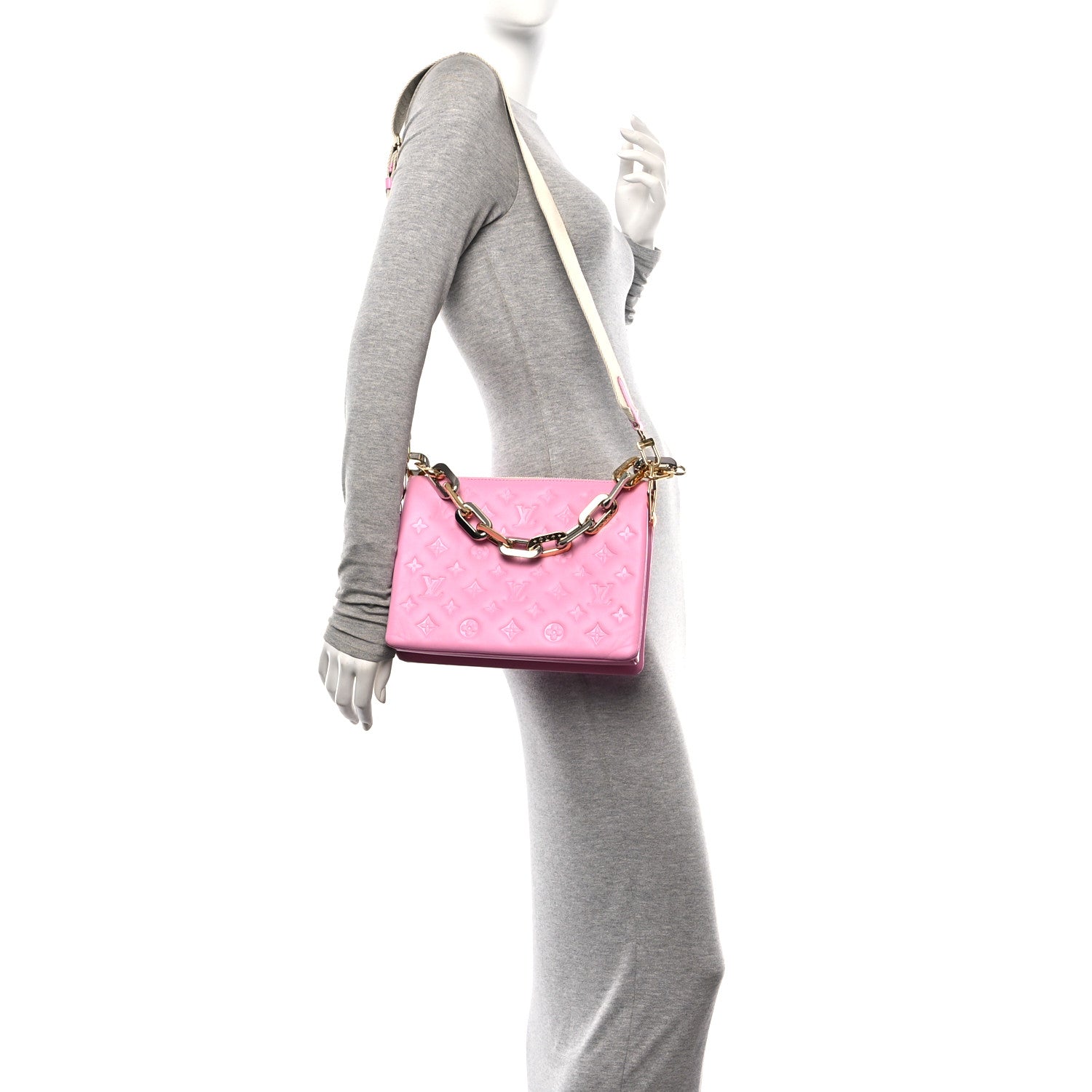 Louis Vuitton Lambskin Embossed Monogram Coussin PM Rose Bonbon 2 of 9