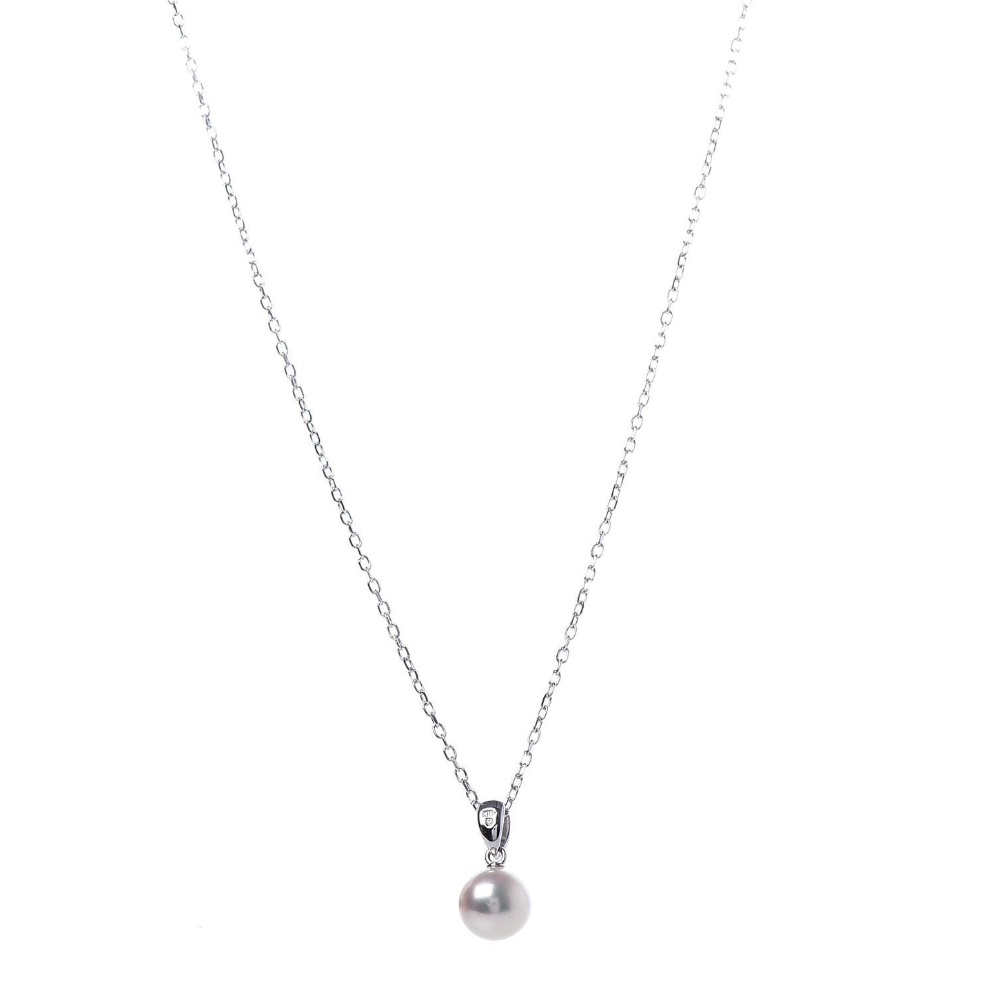 18K White Gold Akoya Pearl 7.5mm Pendant Necklace