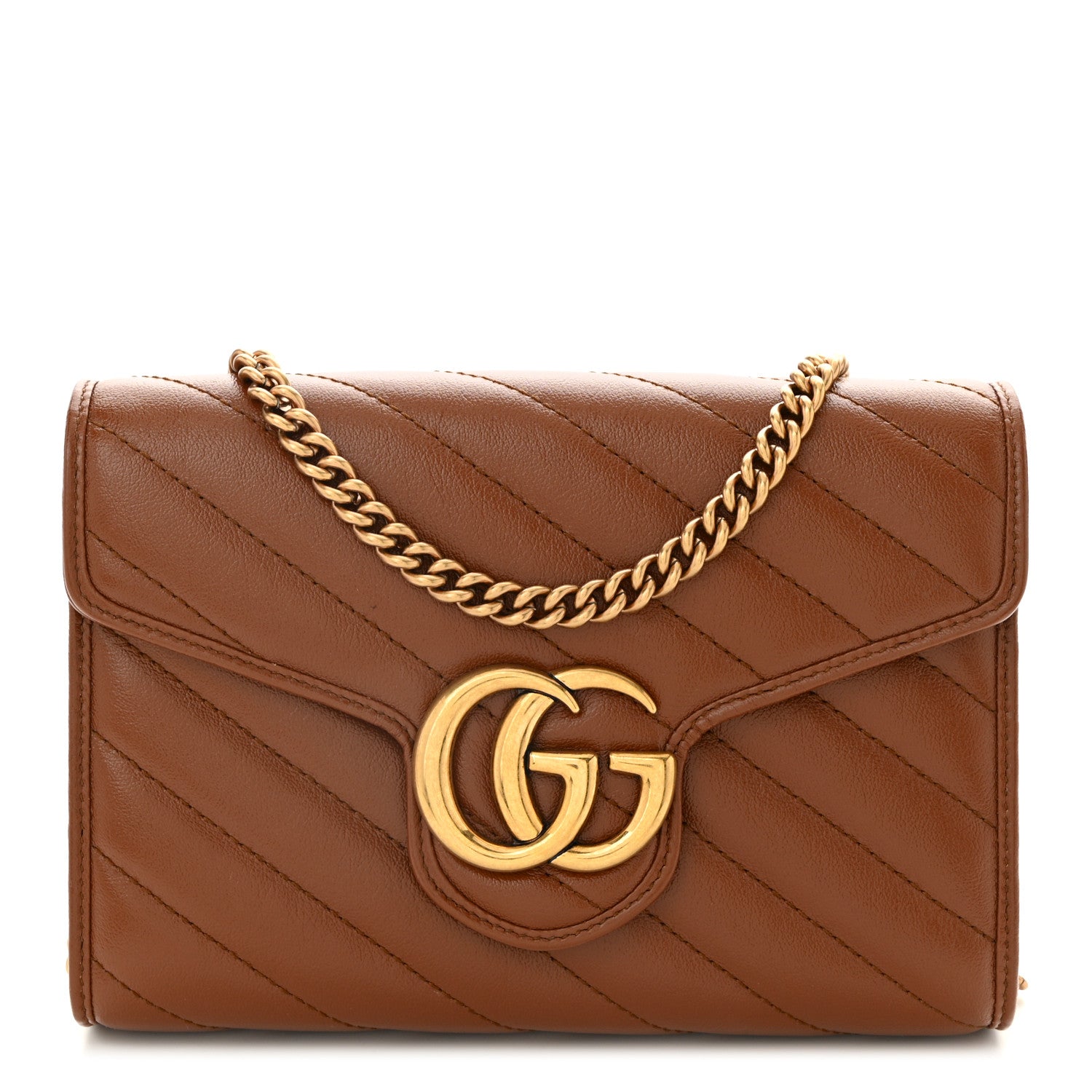 Gucci Azalea Calfskin Matelasse Diagonal GG Marmont Chain Wallet Cuir 1 of 9