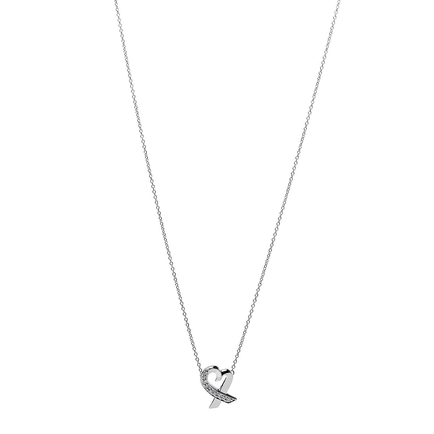 18K White Gold Diamond Small Paloma Picasso Loving Heart Necklace