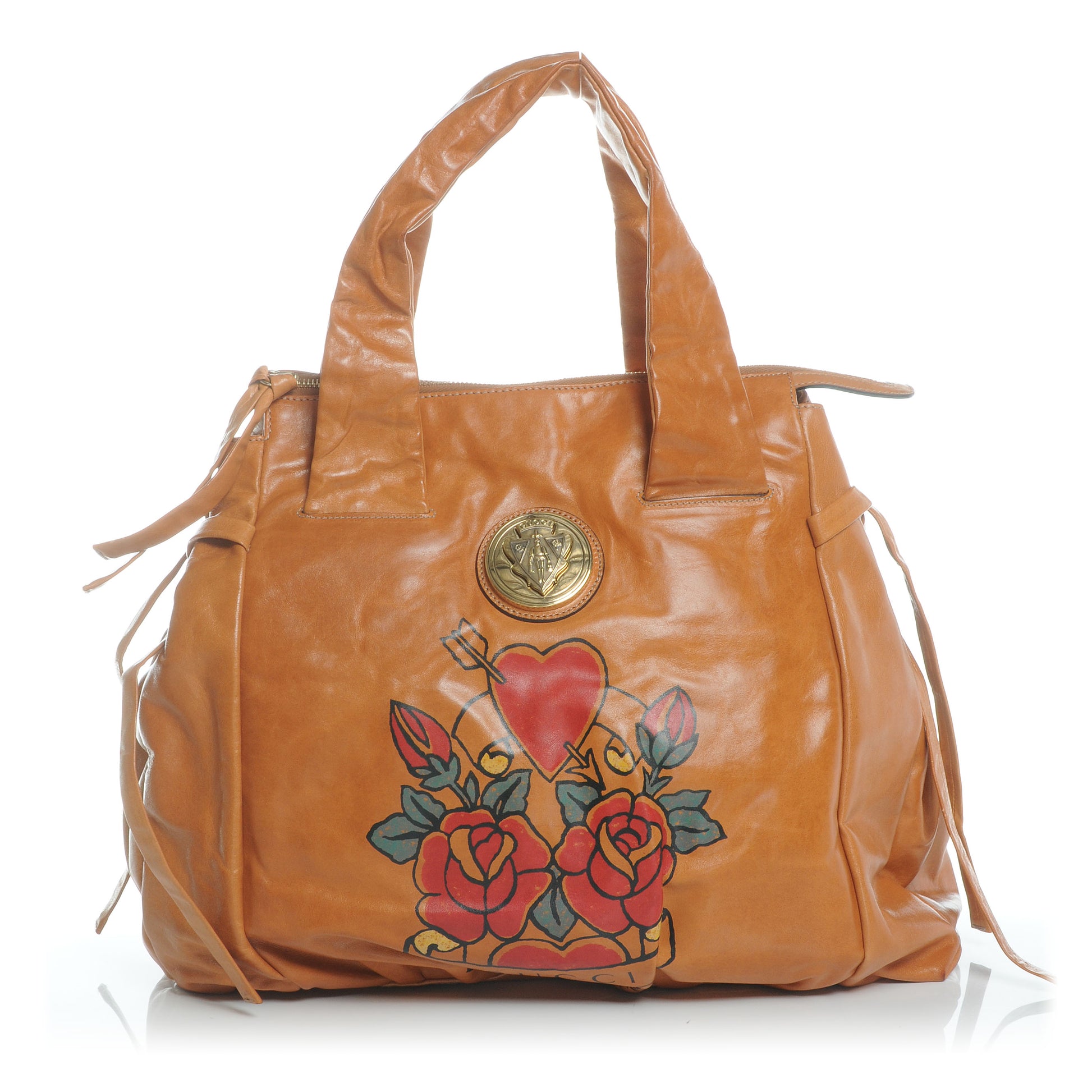 Gucci Calfkin Tattoo Heart Large Hysteria Tote Tan 1 of 7