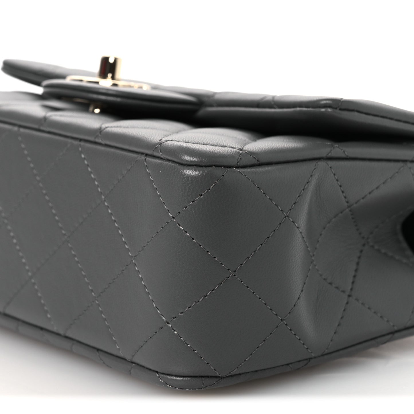 Lambskin Quilted Mini Top Handle Rectangular Flap Dark Grey