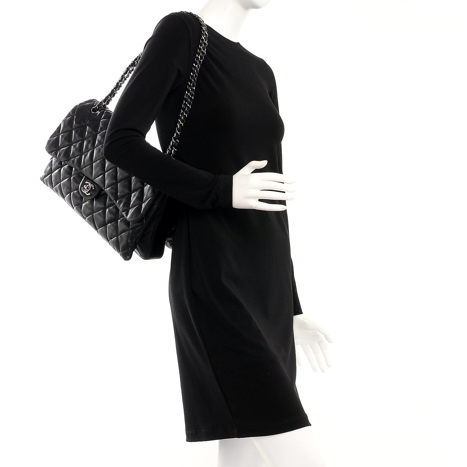 Chanel Lambskin Quilted Maxi 3 Flap Black 2 of 16