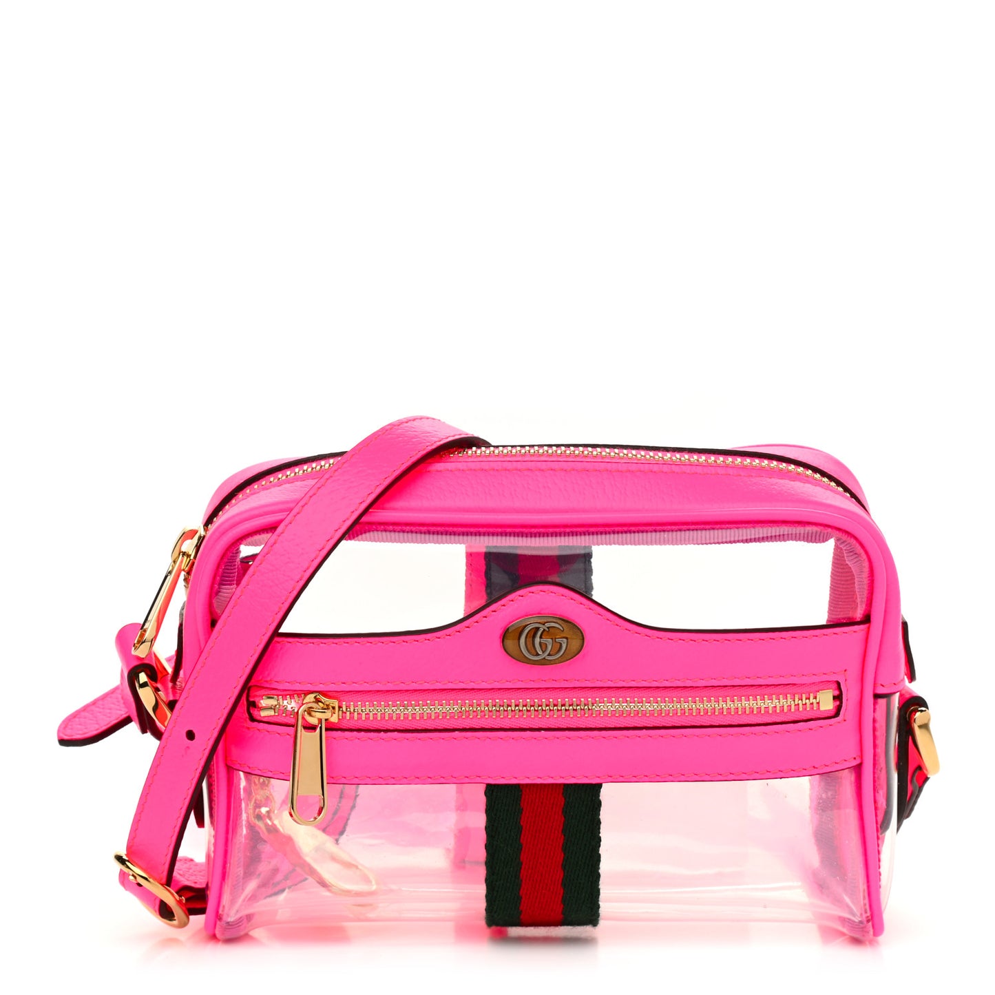 Vinyl Web Mini Ophidia Transparent Shoulder Bag Fluorescent Fuchsia