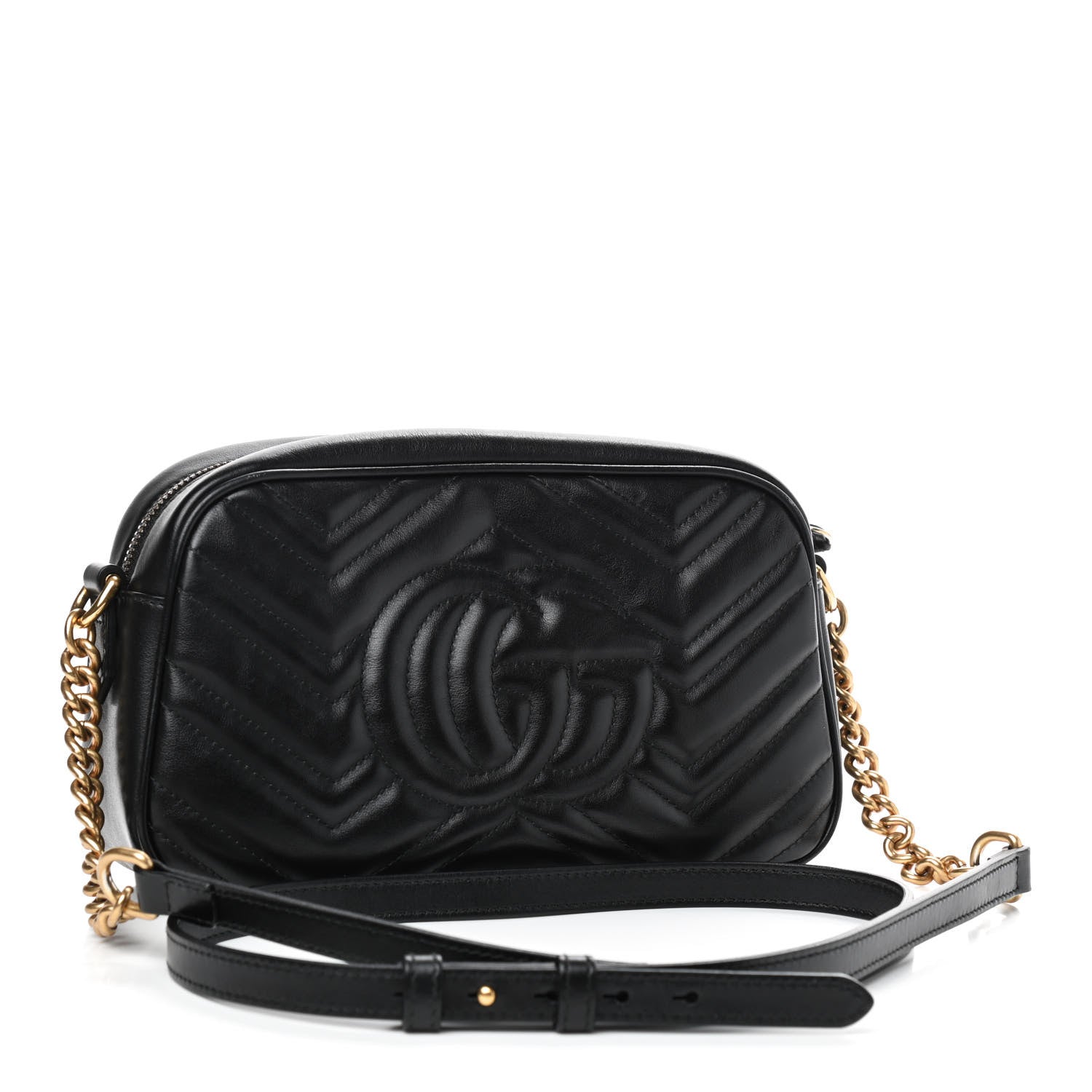 Gucci Calfskin Matelasse Small GG Marmont Chain Shoulder Bag Black 3 of 9