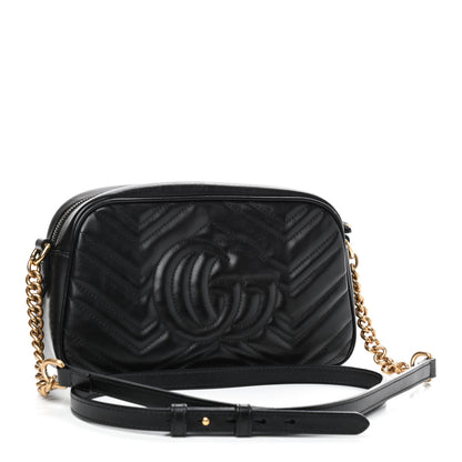 Gucci Calfskin Matelasse Small GG Marmont Chain Shoulder Bag Black 3 of 9