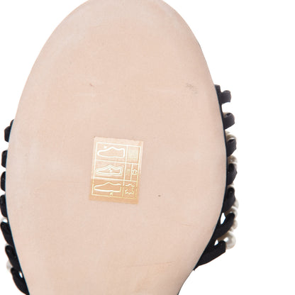 Chanel Satin Pearl Flat Sandals 39 Black 9 of 12