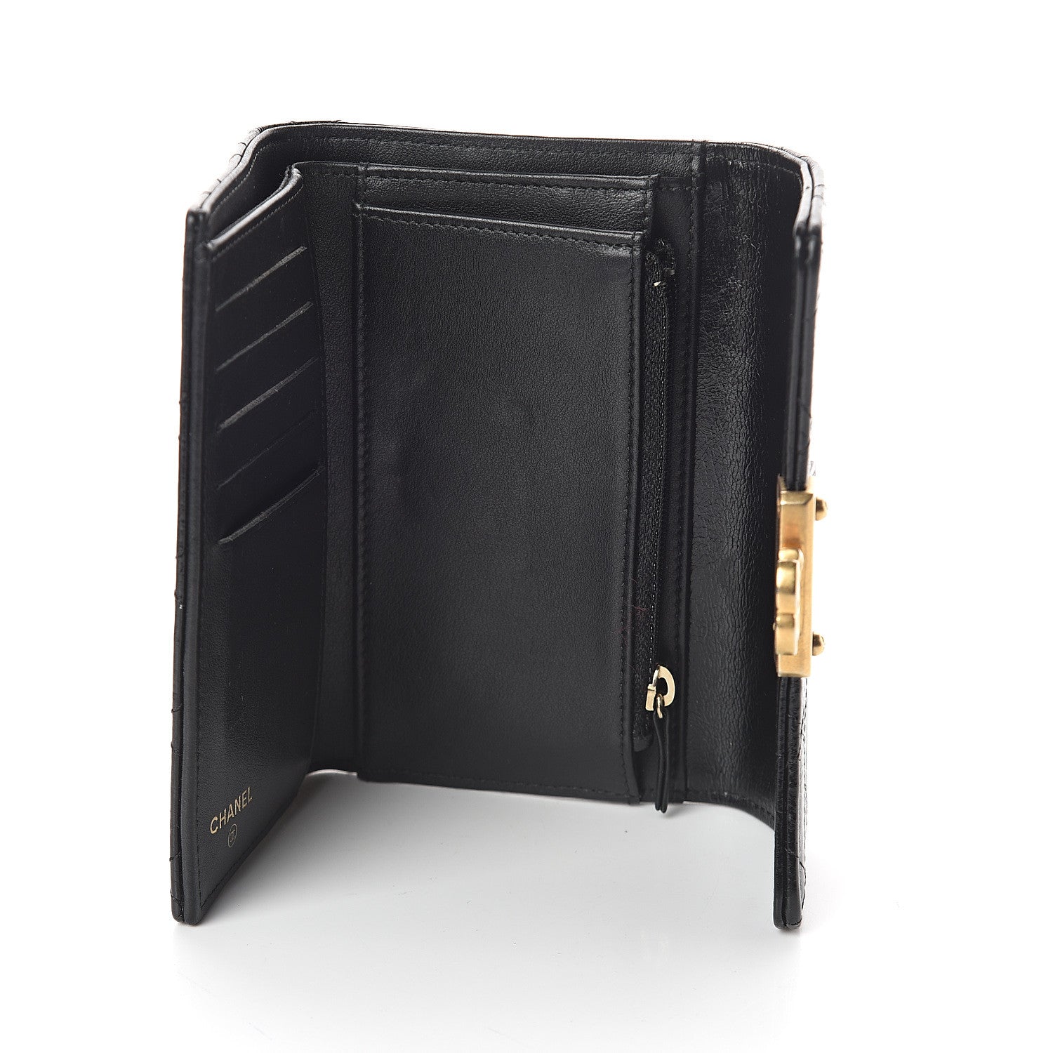 Chanel Goatskin Stitched Small Golden CC Flap Wallet Black 4 of 7
