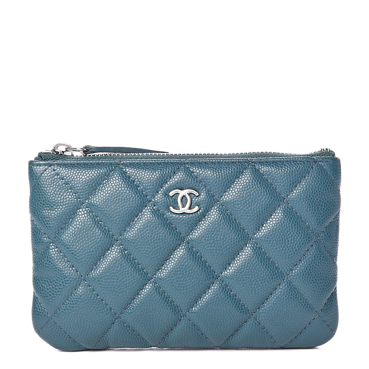 Caviar Quilted Small Cosmetic Case Dark Turquoise