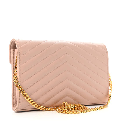 Saint Laurent Grain De Poudre Matelasse Chevron Monogram Chain Wallet Pale Pink 2 of 11