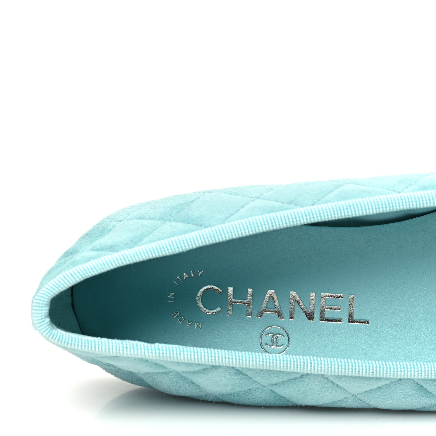 Chanel Suede Calfskin Quilted Cap Toe CC Ballerina Flats 37 Light Blue 8 of 10
