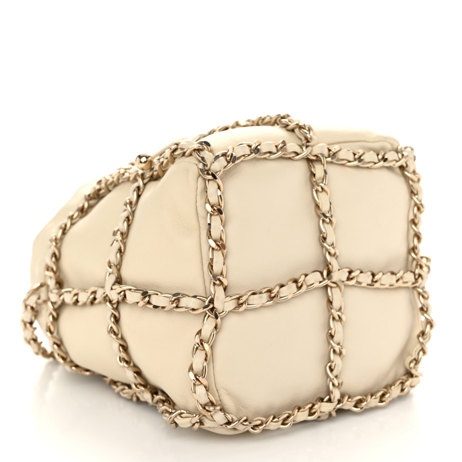 Chanel Lambskin Bucket Chain Drawstring Bag Beige 4 of 10