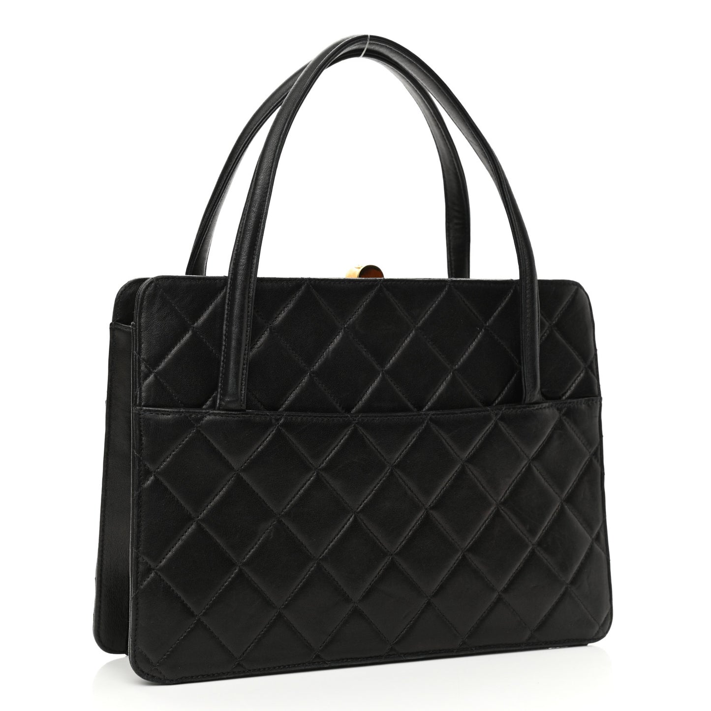 Lambskin Quilted Top Handle Bag Black