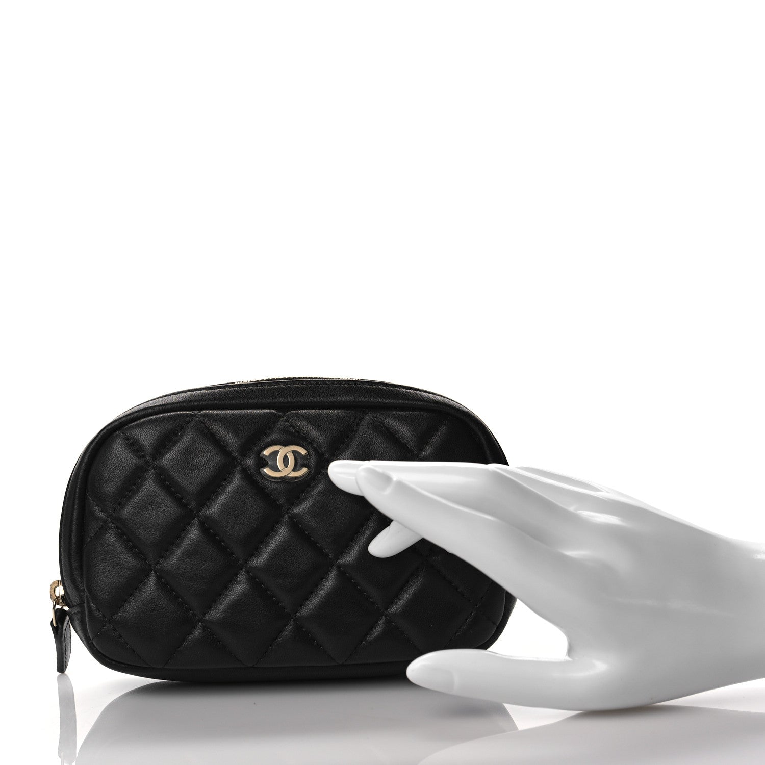 Chanel Lambskin Quilted Small Curvy Pouch Cosmetic Case Black 2 of 10