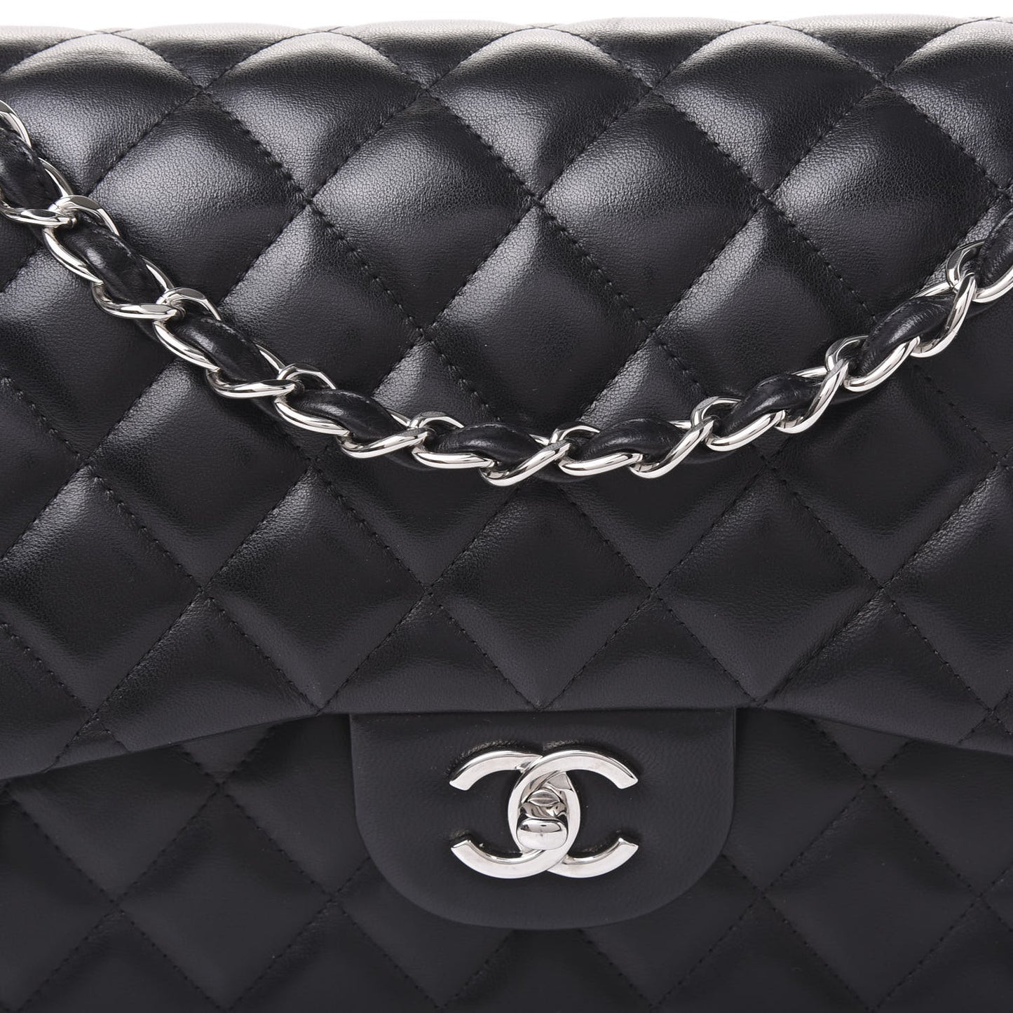 Lambskin Quilted Jumbo Double Flap Black