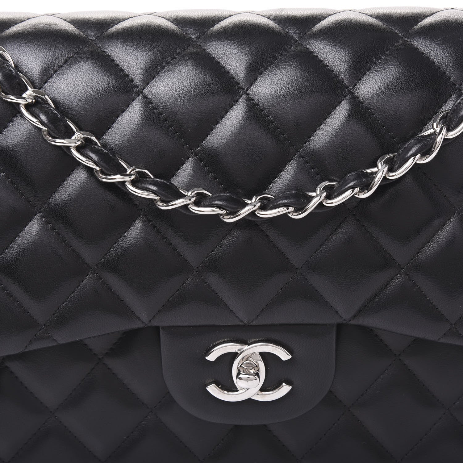 Chanel Lambskin Quilted Jumbo Double Flap Black 9 of 13