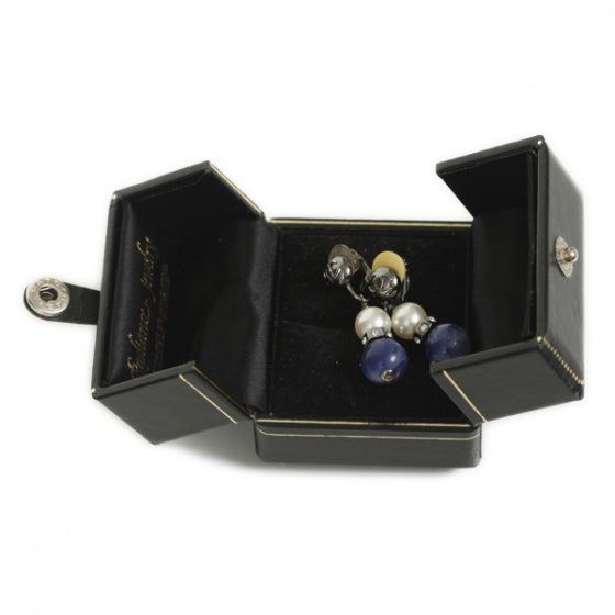 Faux Pearl Stone Clip On Earrings Blue