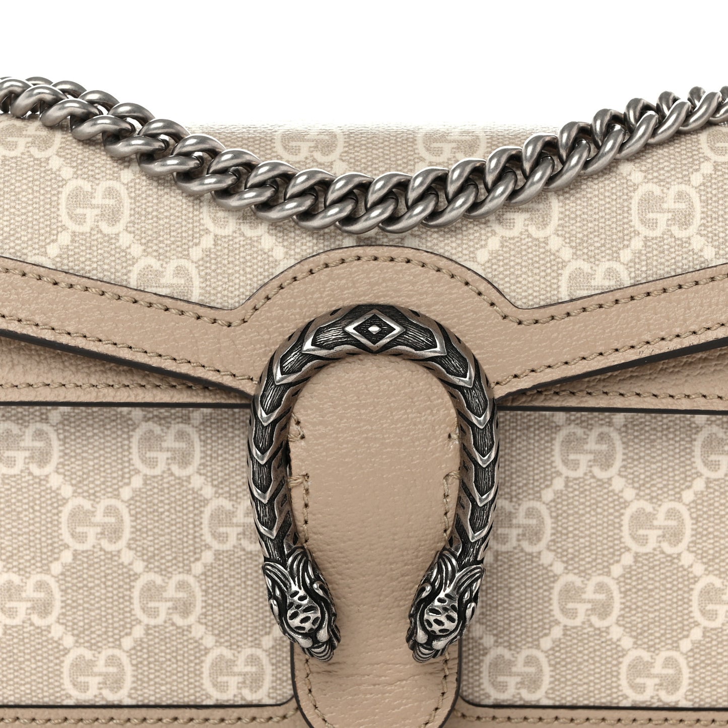 GG Supreme Monogram Textured Dollar Calfskin Small Rectangular Dionysus Shoulder Bag Beige Mystic White Oatmeal