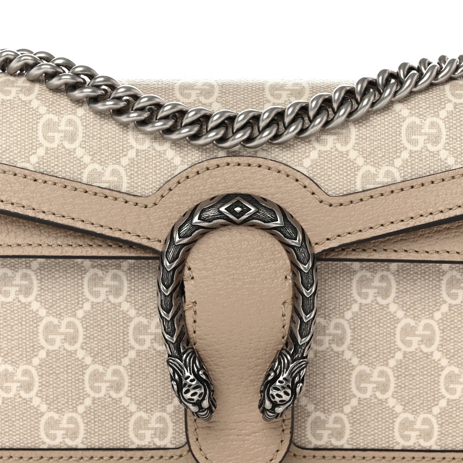 Gucci GG Supreme Monogram Textured Dollar Calfskin Small Rectangular Dionysus Shoulder Bag Beige Mystic White Oatmeal 5 of 12