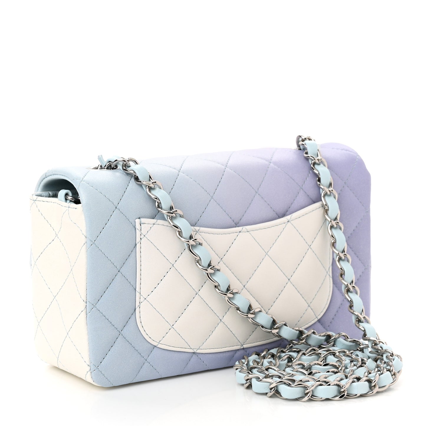 Perforated Lambskin Quilted Mini Rectangular Flap Light Blue Light Purple White