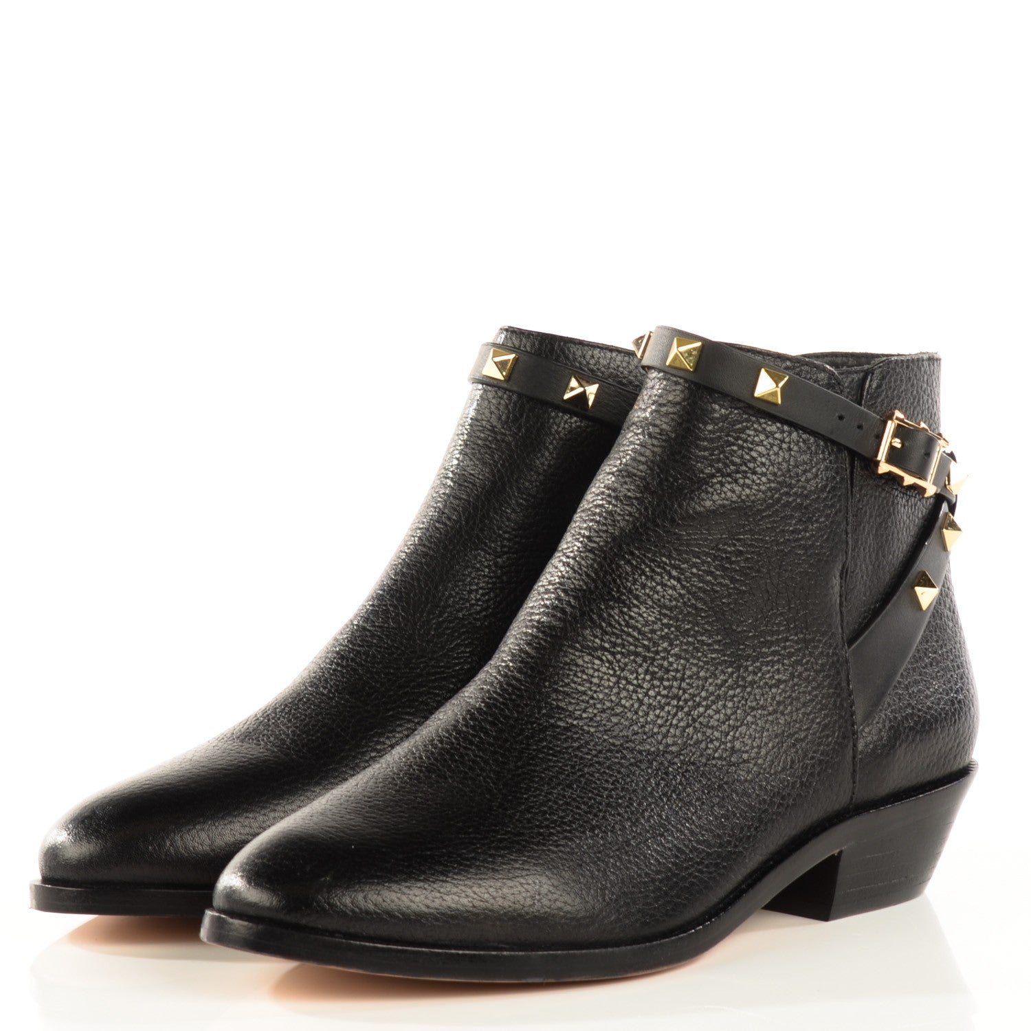 Valentino Garavani Grained Calfskin Rockstud Single Buckle 35mm Cowboy Ankle Boots 37 Black 3 of 8