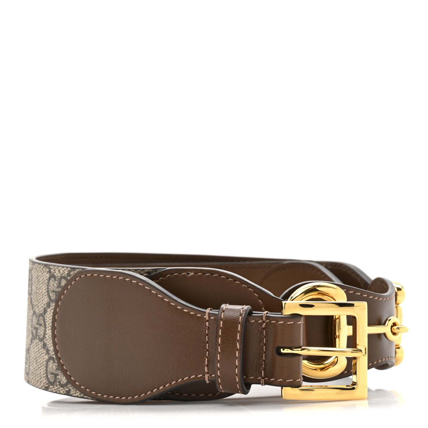 Gucci Efesto Leather GG Supreme Monogram Horsebit 50/25mm Belt 85 34 Brown Sugar Beige Ebony 1 of 3