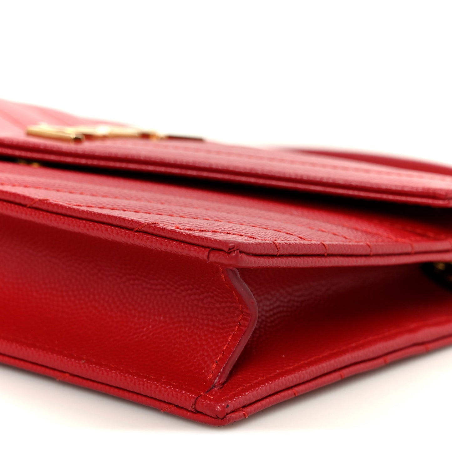 Grain De Poudre Matelasse Chevron Monogram Envelope Chain Wallet  New Red