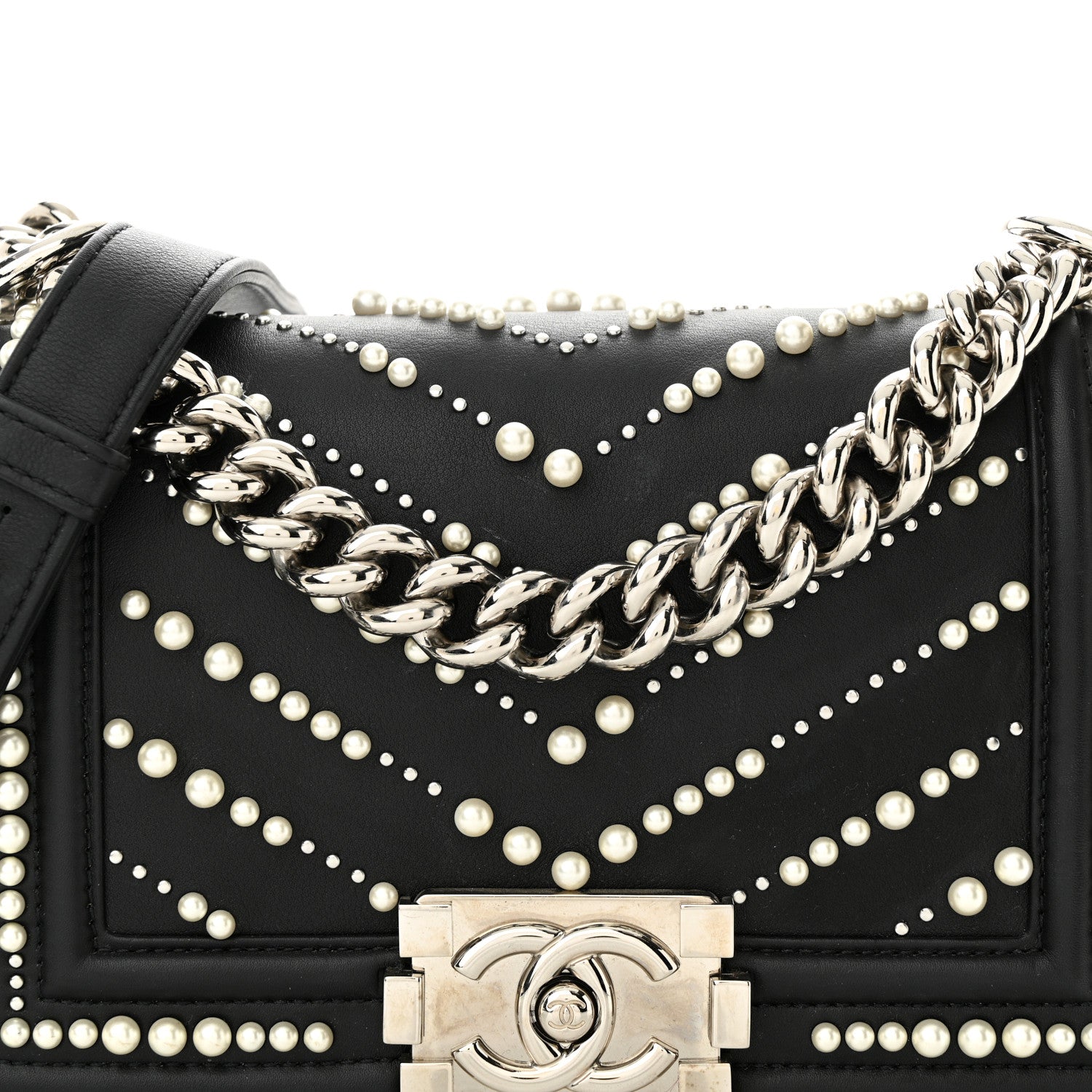 Chanel Calfskin Pearl Chevron Small Boy Flap Black 8 of 11