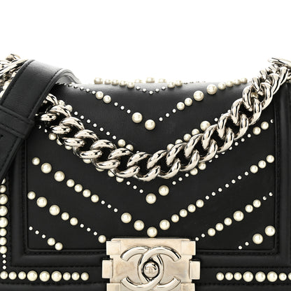Chanel Calfskin Pearl Chevron Small Boy Flap Black 8 of 11