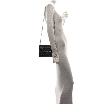Christian Dior Calfskin Macrocannage Diamond Caro Zipped Pouch With Chain Black 2 of 12