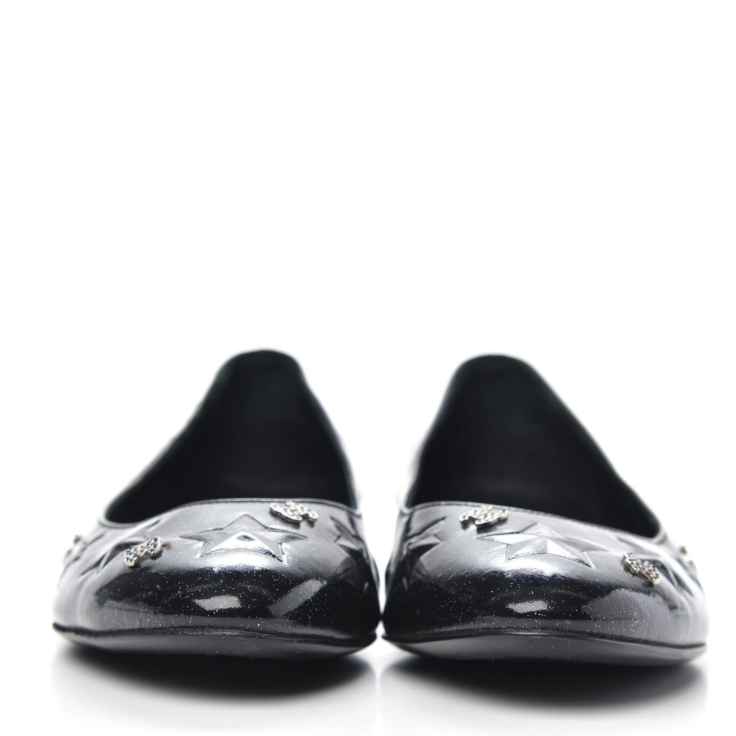 Patent Glitter CC Star Embossed Ballerina Flats 38 Black