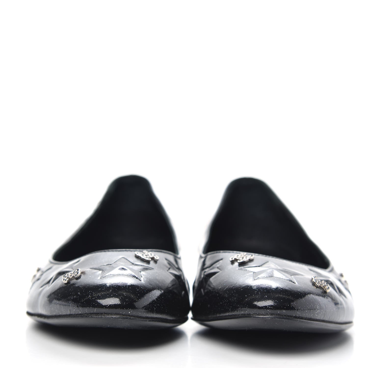 Chanel Patent Glitter CC Star Embossed Ballerina Flats 38 Black 2 of 10