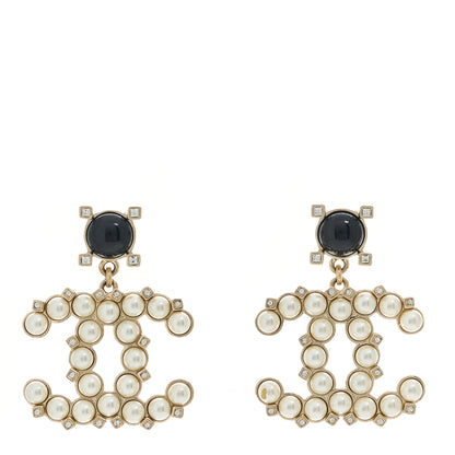 Chanel Resin Crystal Pearl CC Drop Earrings Black Gold 1 of 5