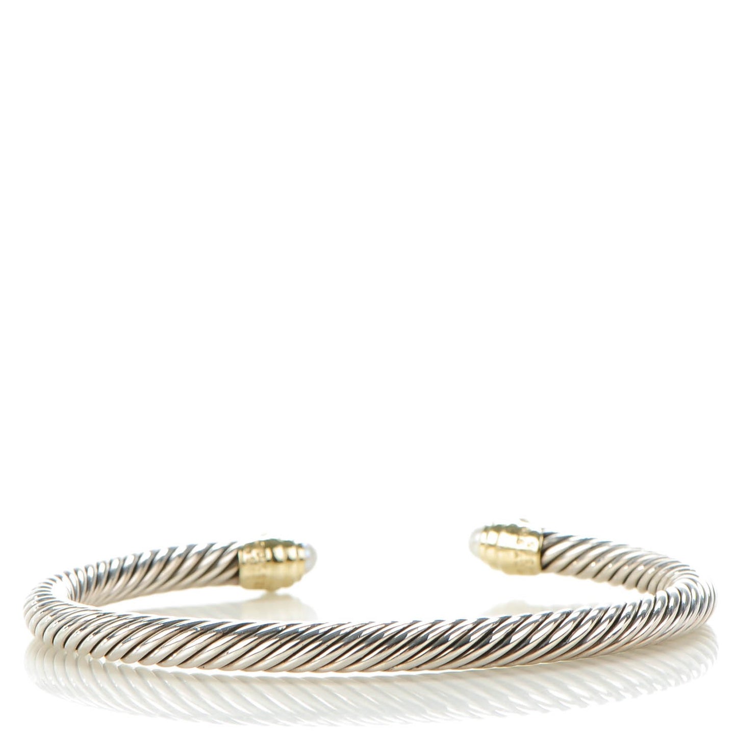 Sterling Silver 14K Yellow Gold Pearl 5mm Cable Classics Bracelet
