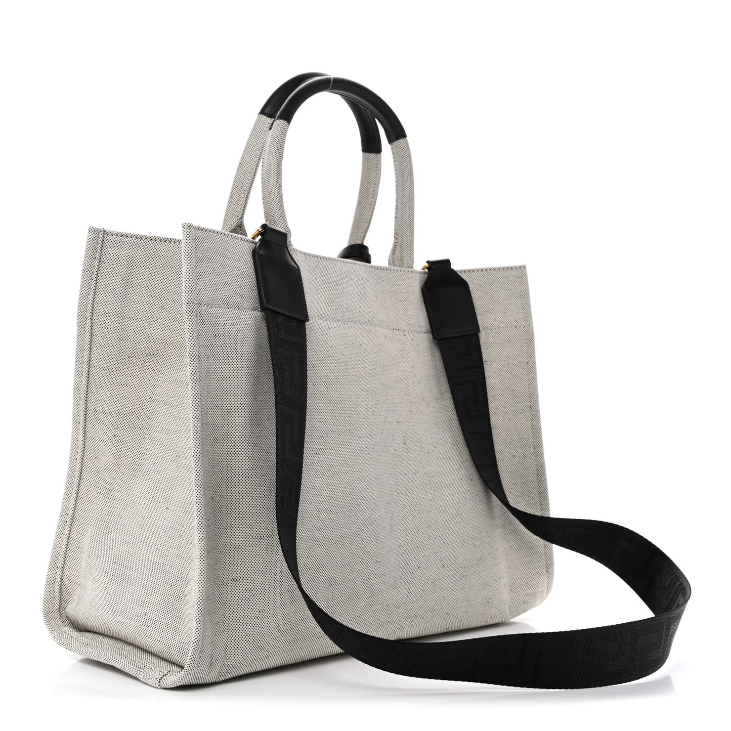 Canvas Calfskin Studded Large Logo Tote Bag Ecru Black