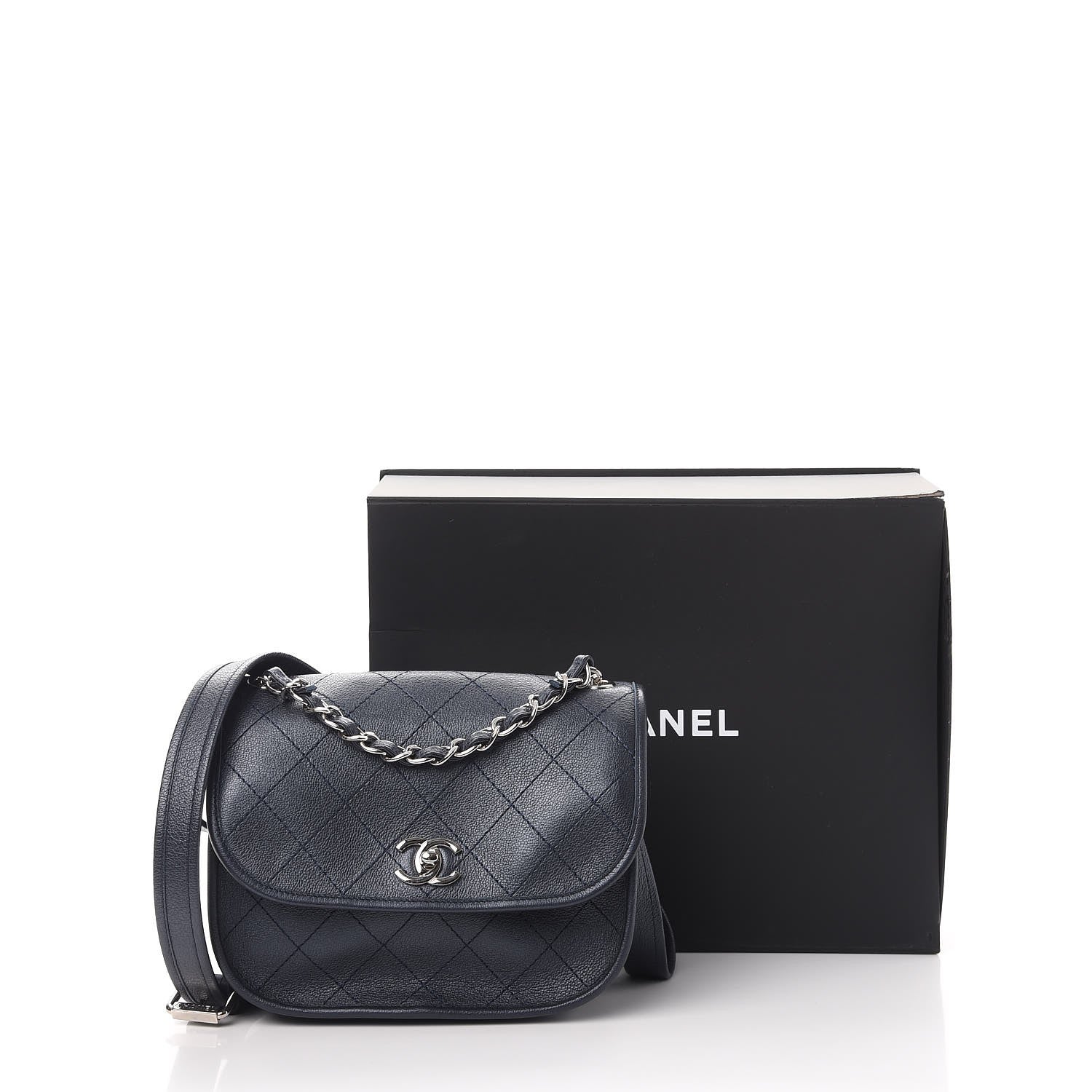 Chanel Metallic Calfskin Quilted Jungle Stroll Messenger Bag Navy 9 of 9