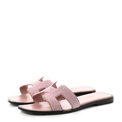 Hermes Suede Goatskin Crystal Powder Oran Sandals 38.5 Rose 3 of 10