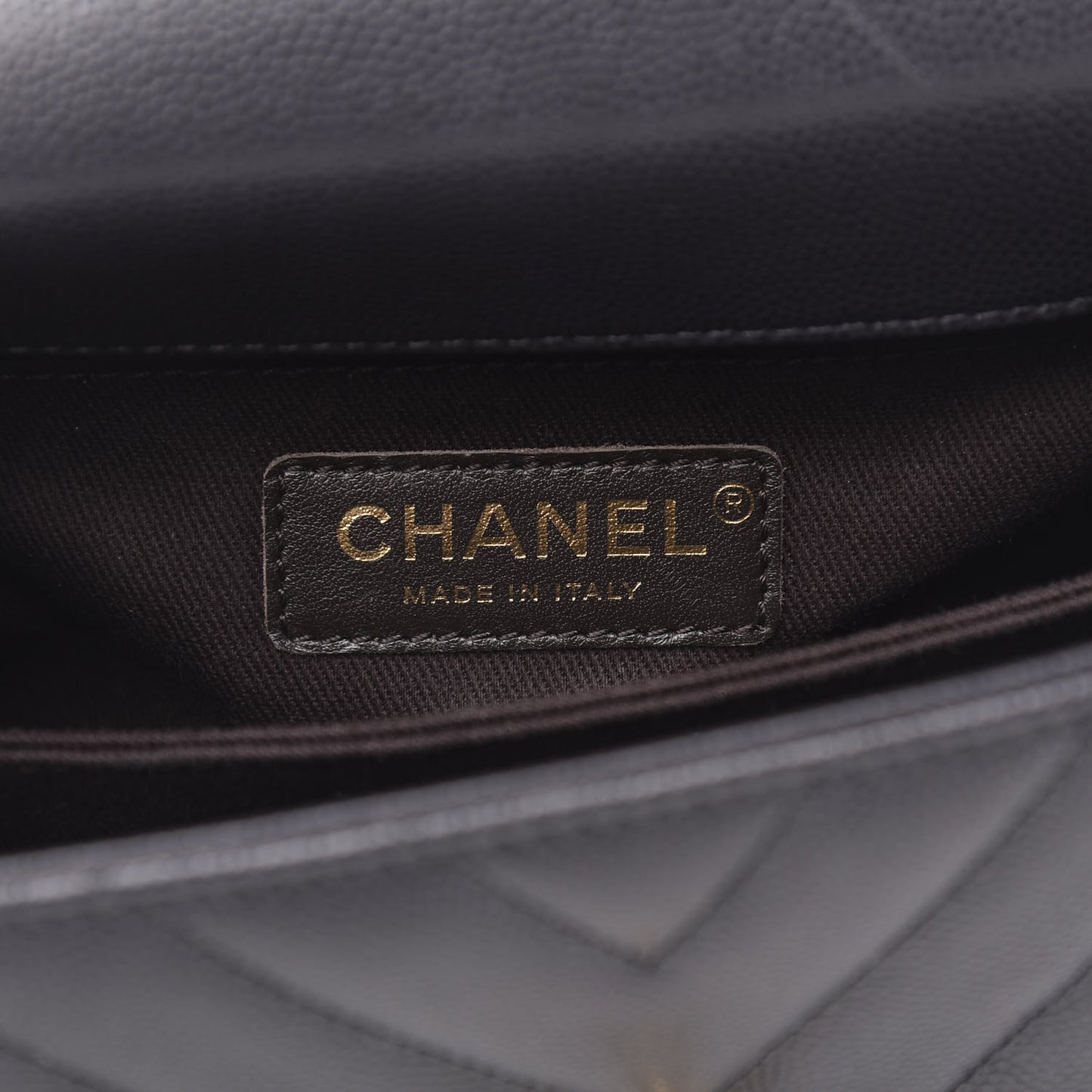 Caviar Chevron Quilted Mini Coco Handle Flap Dark Grey