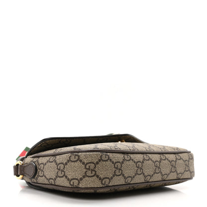 Gucci GG Supreme Monogram Textured Dollar Calfskin Web Mini Ophidia Envelope Shoulder Bag Beige Ebony New Acero 4 of 10