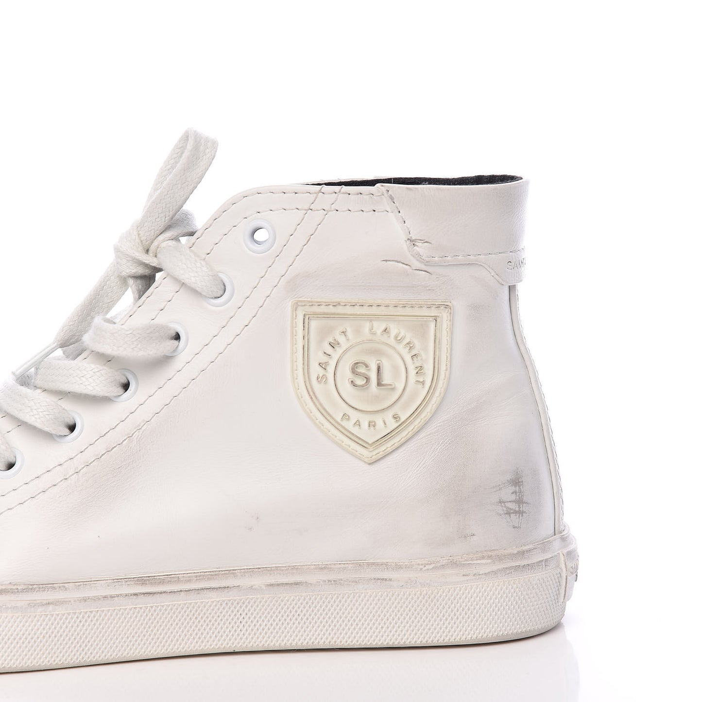 Distressed Calfskin Bedford Logo-Appliqued Hightop Sneakers 38 White