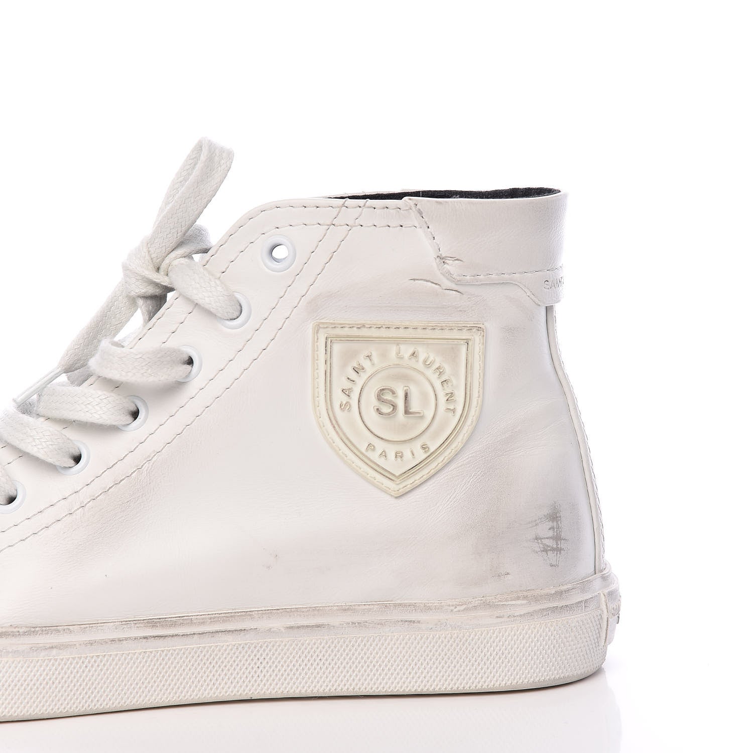 Saint Laurent Distressed Calfskin Bedford Logo-Appliqued Hightop Sneakers 38 White 9 of 12