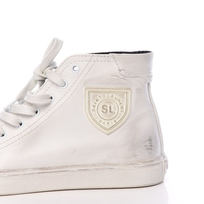Saint Laurent Distressed Calfskin Bedford Logo-Appliqued Hightop Sneakers 38 White 9 of 12
