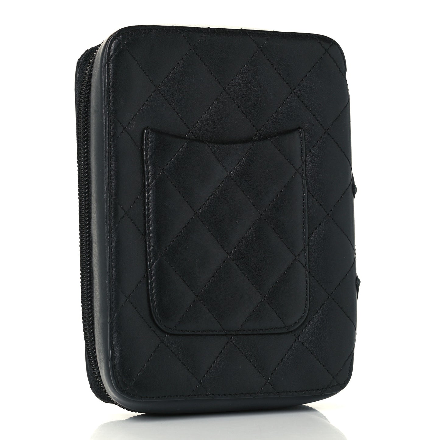 Calfskin Quilted Cambon Zip Around Cosmetic Pouch Black