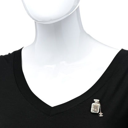 Chanel Pearl Resin Crystal CC No 5 Perfume Bottle Brooch Gold Pearly 2 of 4