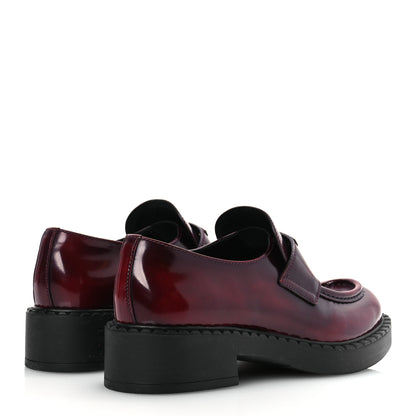 Prada Brushed Calfskin Metal Triangle Logo 50mm Loafers 38.5 Porpora Fume 5 of 12