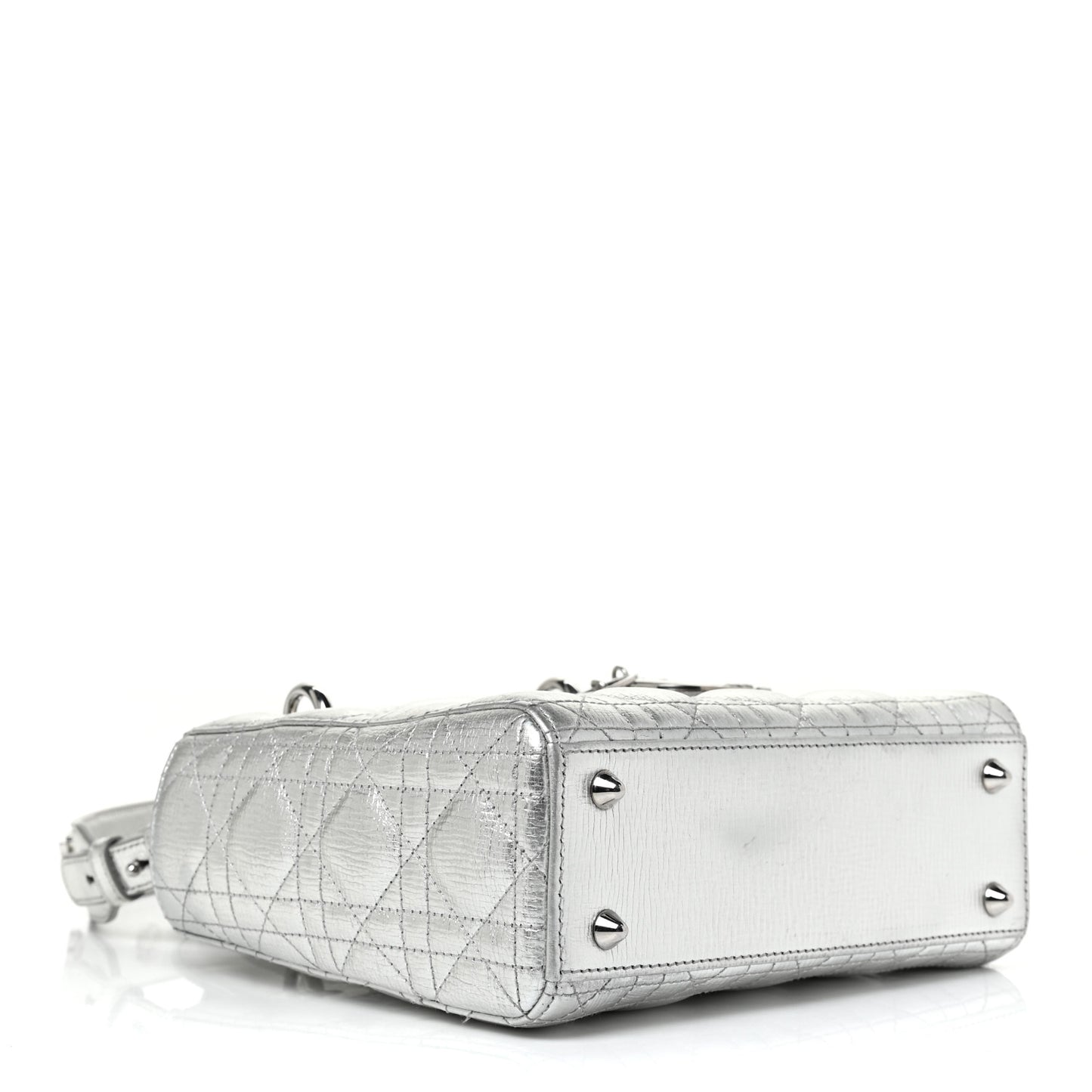 Metallic Grained Calfskin Cannage Small Lucky Badges My Lady Dior Silver